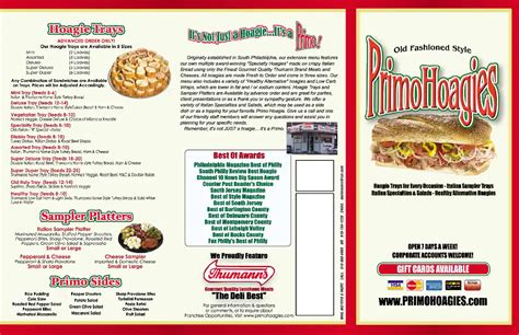 Primo Hoagies menu